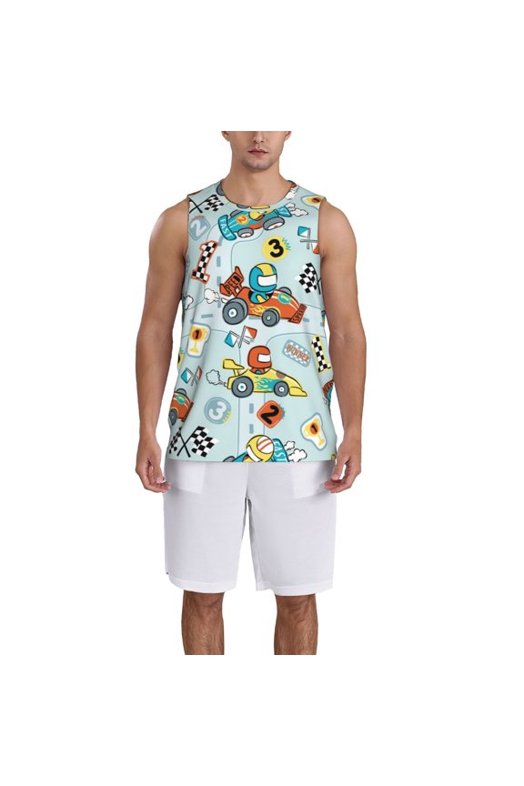 Cartoon Car Racing Basketball Jersey Reversible Men's Mesh Athletic Sports Shirts Training Practice S-4XLLarge