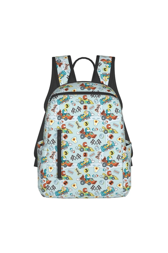 Cartoon Car Racing Print Lightweight DayBackpack Suitable for school, work, shopping, travel, etc.