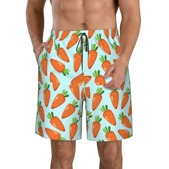Naloa Cartoon Carrot Men's Beach Shorts, Surfing shorts, Swim trunks, Quick Dry Swim Trunks for Surfing Beach Fun - Large