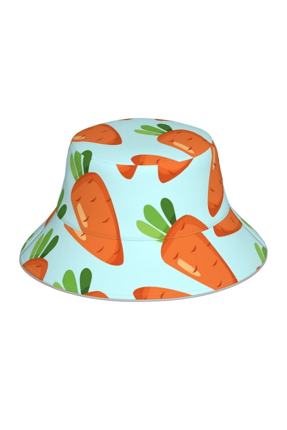 Cartoon Carrot Reflective Double-Sided Bucket Hat, Sun Hat, Soft and Breathable for Gardening, Beaching, Camping, Hiking, Fishing