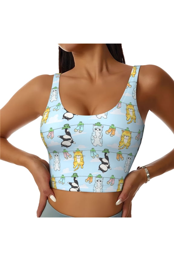 Cartoon Cat Sports Bras for Women,Sports Bras for Women High Support with Removable Pads-Medium