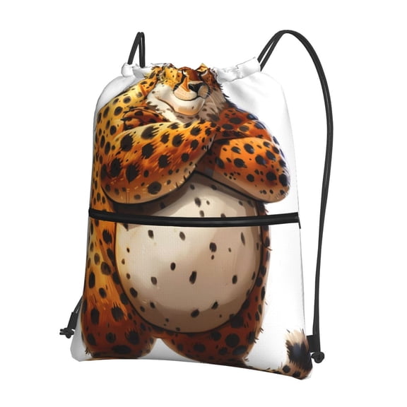 Naloa Cartoon Cheetah With Attitude Drawstring Backpack String Bag Cinch Water Resistant for Gym Shopping Sport Yoga