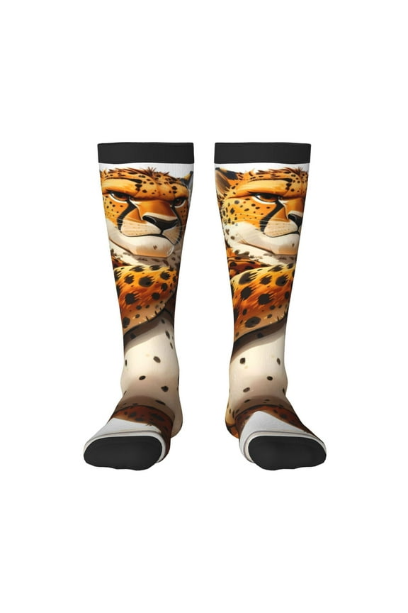 Cartoon Cheetah With Attitude Knee Socks, High Socks Long Stretchy Sock Women Knee High Stocking, Long Socks for Women