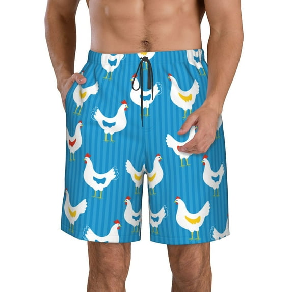 Naloa Cartoon Chicken Men's Beach Shorts, Surfing shorts, Swim trunks, Quick Dry Swim Trunks for Surfing Beach Fun - X-Large