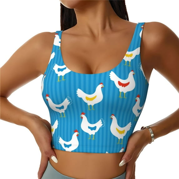 Naloa Cartoon Chicken Sports Bras for Women, High Support Bra with Removable Pads, Comfortable - Large