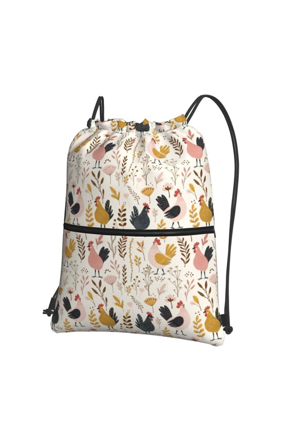 Cartoon Chickens Drawstring Backpack String Bag Cinch Water Resistant for Gym Shopping Sport Yoga