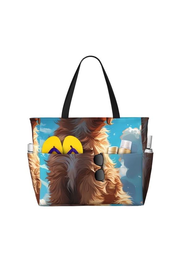 Cartoon Cloud Puppy Large Capacity Beach Bag, Waterproof Sandproof Beach Swim Pool Bag Tote Bag for Women