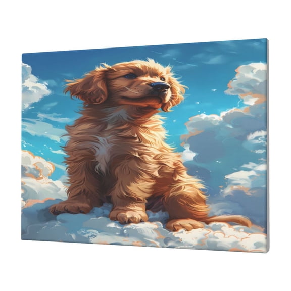 Naloa Cartoon Cloud Puppy Print Canvas Picture,Wall Pictures, Modern Decorative Poster,Art Prints for Bedroom, Toilet, 40 x 30 cm, Built-in Wooden Frame