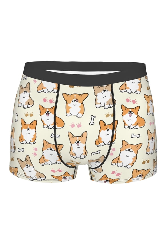 Cartoon Corgi Print Mens Underwear - Boxers for Men, Classic Briefs for Men