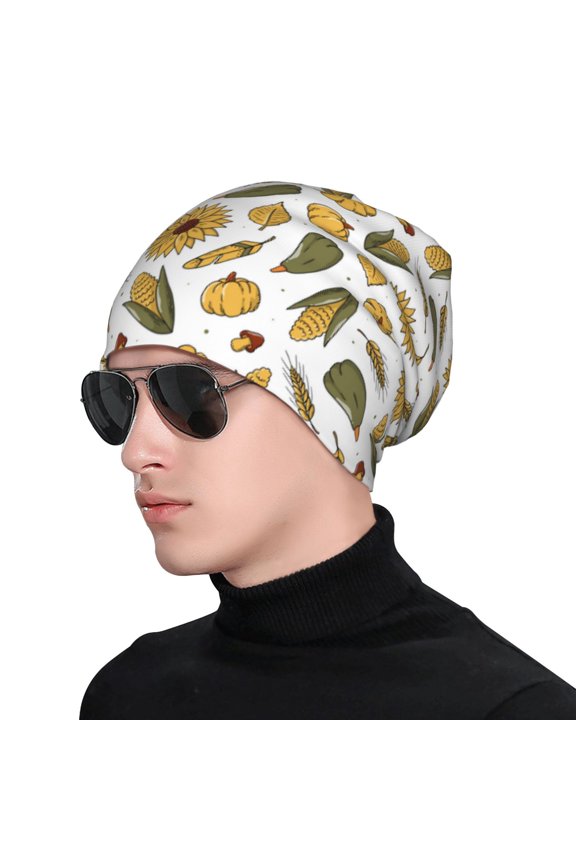 Cartoon Corn Pumpkin Sunflower Soft Beanie Hat, Knit Beanie Daily Beanie in Fine Knit for Women Men Winter Travel, Outdoor
