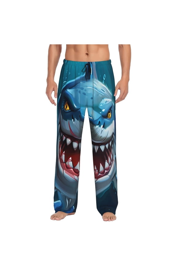 Cartoon Cute Shark Pajama Pants Men, PJ Bottoms, Sleep & Lounge Pants-Small