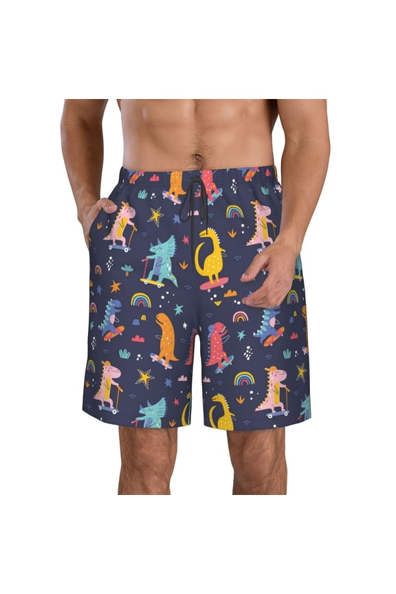 Cartoon Dinosaur Men's Beach Shorts, Surfing shorts, Swim trunks, Quick Dry Swim Trunks for Surfing Beach Fun - 3X-Large