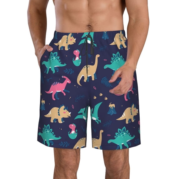 Naloa Cartoon Dinosaur Men's Beach Shorts, Surfing shorts, Swim trunks, Quick Dry Swim Trunks for Surfing Beach Fun - Large