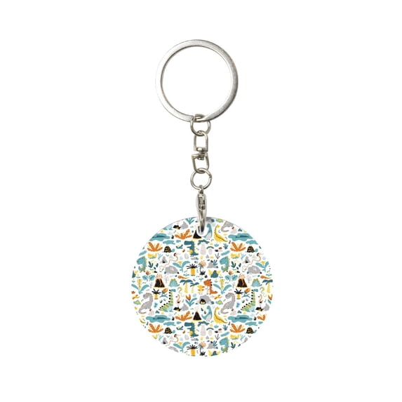 Naloa Cartoon Dinosaur Print Round Keychain Keychain Key Ring, Key Tag, Key Chain Bulk for Gift Accessories (Round)