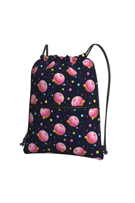 Cartoon Donut Planets Drawstring Backpack String Bag Cinch Water Resistant for Gym Shopping Sport Yoga