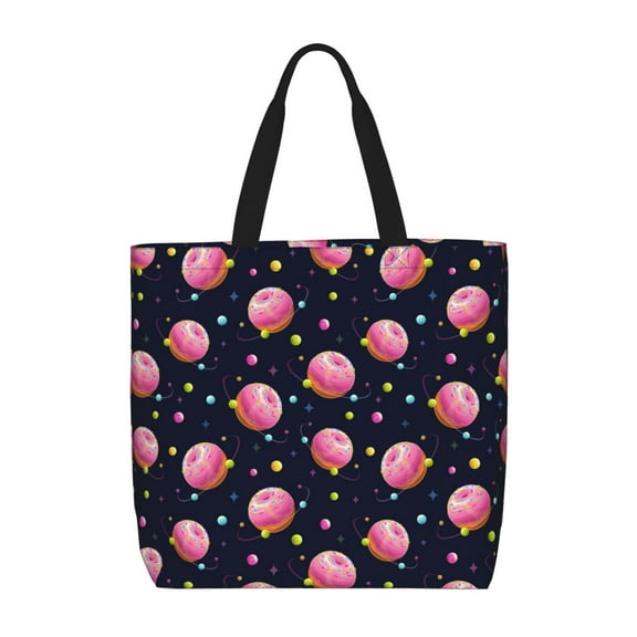 Naloa Cartoon Donut Planets Tote Bag for Women, Foldable Tote Bag With Zipper, Large Shoulder Bag, Top Handle Handbag for Travel, Work, Shopping