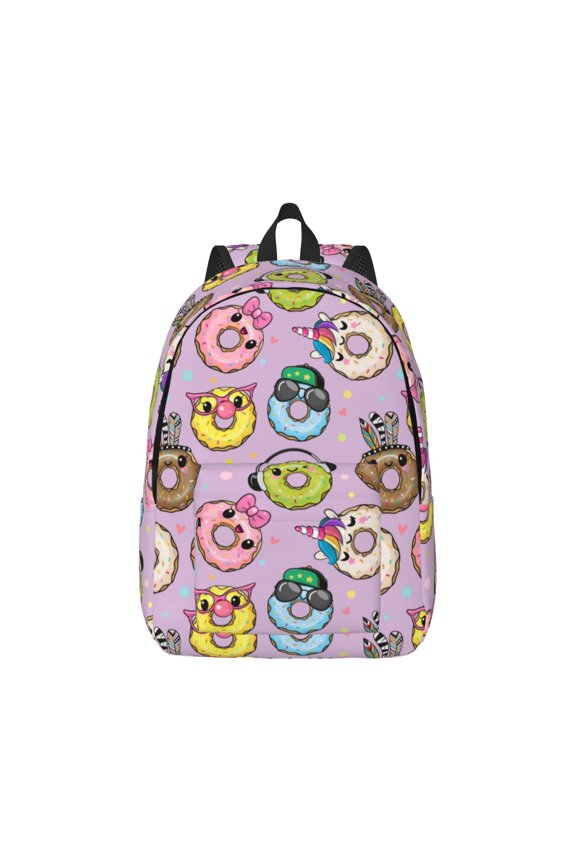 Cartoon Donuts Canvas Backpack for Men Women Rucksack Casual Travel Daypack College Tote Satchel Bookbag for Teens-Medium