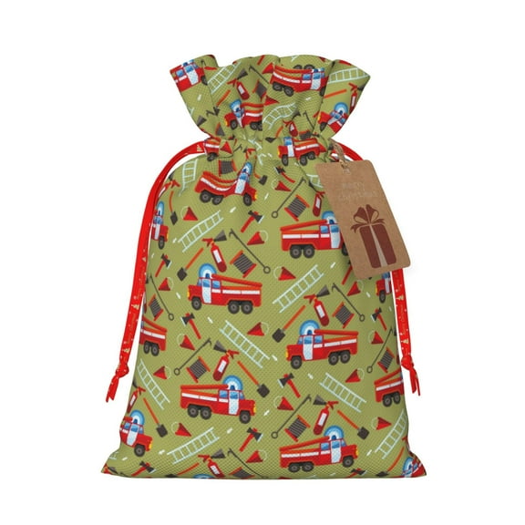 Naloa Cartoon Fire Truck Drawstring Christmas Bags, 3D Xmas Gift Bags, Christmas Wrapping Bags, Xmas Goodie Bags, Treat Pouch Bags, Party Favor Bags-Medium