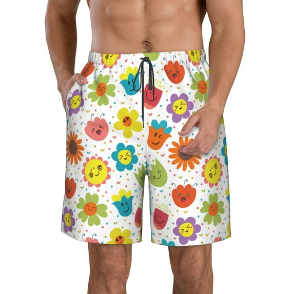 Naloa Cartoon Flowers Men's Beach Shorts, Surfing shorts, Swim trunks, Quick Dry Swim Trunks for Surfing Beach Fun - Large