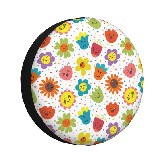 Naloa Cartoon Flowers PVC Leather Spare Tire Wheel Cover for Car Truck SUV Camper Trailer Universal Fit many size14 inch