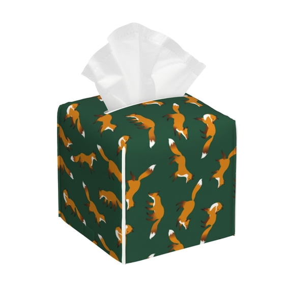 Naloa Cartoon Fox 1 Tissue Box Cover Leather Tissue Holder Square Facial Tissue Case for Bathroom, Vanity Countertop, Tabletop, Car
