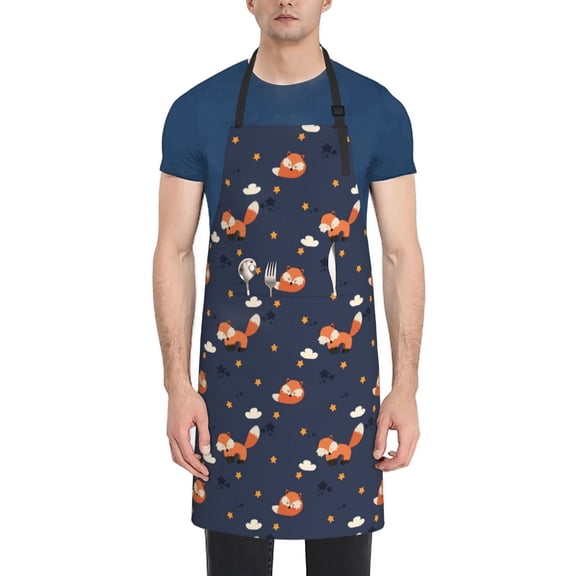 Naloa Cartoon Fox Apron Kitchen Aprons with Pockets for Women Men Chef