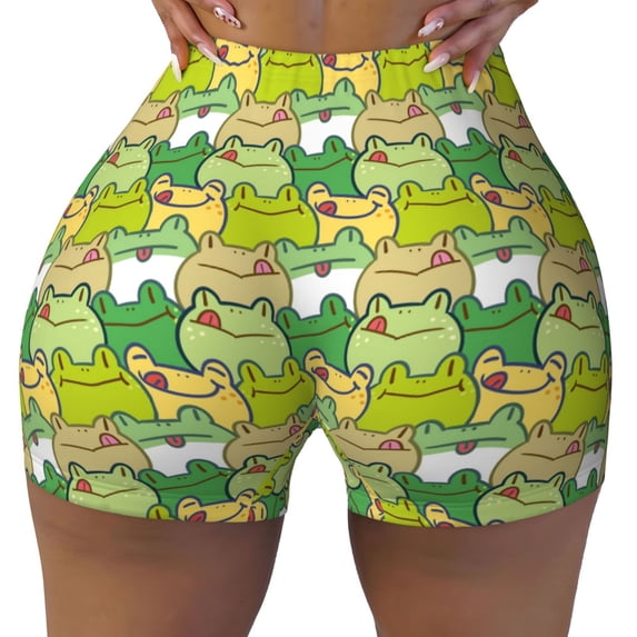 Naloa Cartoon Frog Biker Shorts for Women Seamless Scrunch Short Women’s Yoga Shorts for Gym Running Sport Shorts - XX-Large
