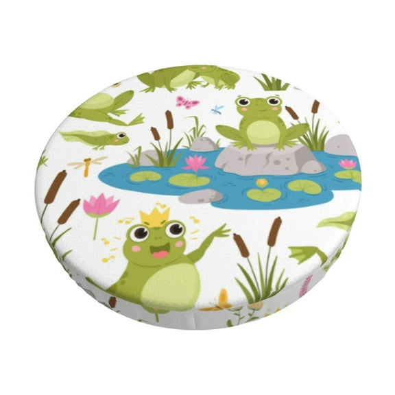 Naloa Cartoon Frogs Round Bar Stool Cushion Cover 12-14 inch, Fits Kitchen, Office, Restaurant Chairs - {sizeName}14 inch