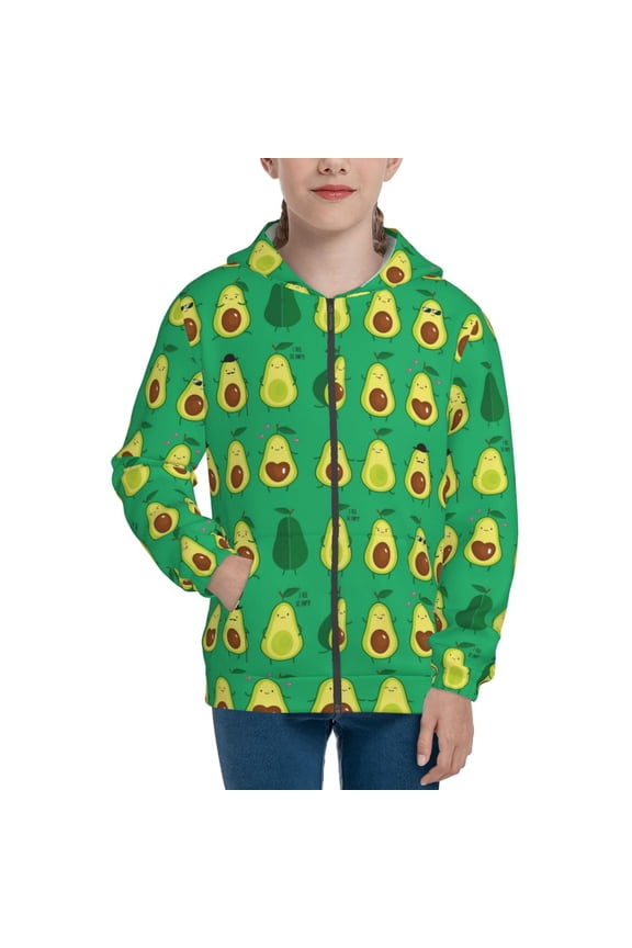 Cartoon Fruit 1 Teenage Zipper Hoodie, Long Sleeve Zip Up Hoodies Casual Jackets Tops for 7-12 Years-Medium