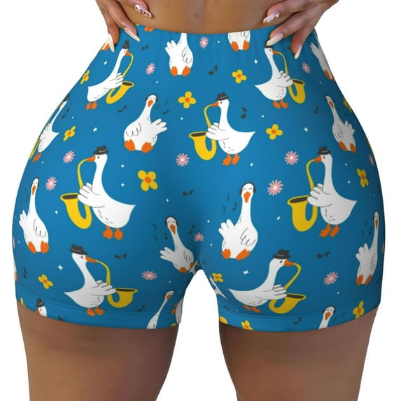 Naloa Cartoon Goose Biker Shorts for Women Seamless Scrunch Short Women’s Yoga Shorts for Gym Running Sport Shorts - Medium