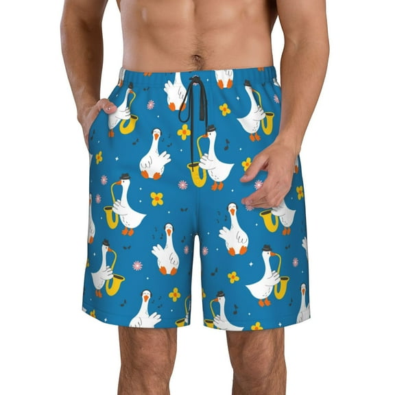 Naloa Cartoon Goose Men's Beach Shorts, Surfing shorts, Swim trunks, Quick Dry Swim Trunks for Surfing Beach Fun - Medium