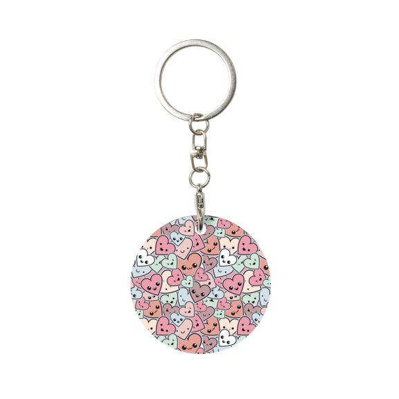 Naloa Cartoon Hearts Print Round Keychain Keychain Key Ring, Key Tag, Key Chain Bulk for Gift Accessories (Round)