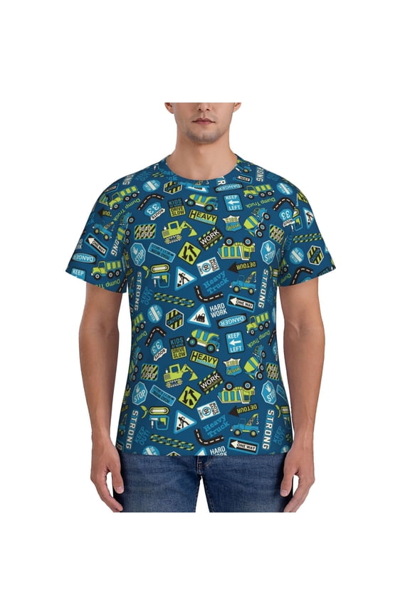Cartoon Heavy Equipment Machinery Road Construction Men's T-Shirt Sport T-shirt Men's Basic Tee Casual Men's Shirt, Round Neck, Short Sleeves - XX-Large