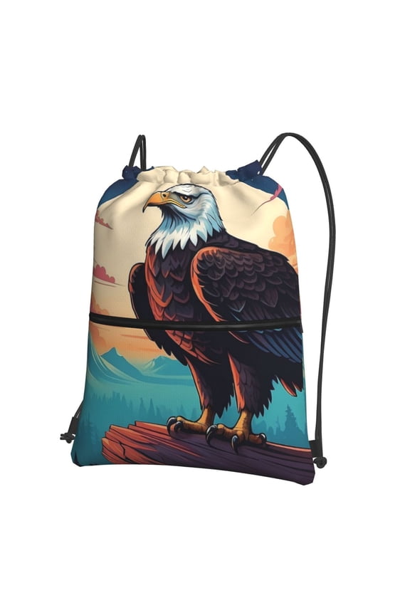 Cartoon Iceberg Bald Eagle Drawstring Backpack String Bag Cinch Water Resistant for Gym Shopping Sport Yoga