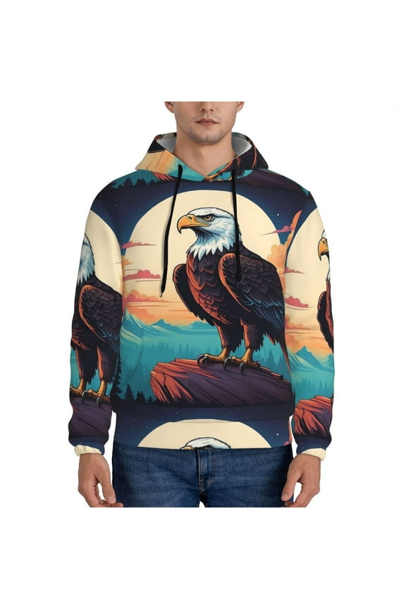 Cartoon Iceberg Bald Eagle Men's Casual Hooded Collar Drawstring Hoodies Pullover Sweatshirts Casual Long Sleeve Shirts-Small