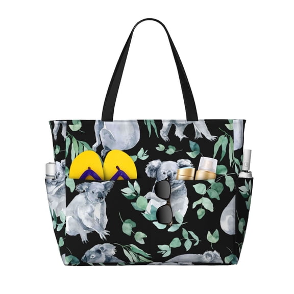 Naloa Cartoon Koala Bear Large Capacity Beach Bag, Waterproof Sandproof Beach Swim Pool Bag Tote Bag for Women