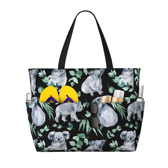 Naloa Cartoon Koala Bear Large Capacity Beach Bag, Waterproof Sandproof Beach Swim Pool Bag Tote Bag for Women
