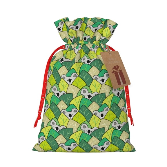 Naloa Cartoon Koala Bear and Leaf Drawstring Christmas Bags, 3D Xmas Gift Bags, Christmas Wrapping Bags, Xmas Goodie Bags, Treat Pouch Bags, Party Favor Bags-Medium