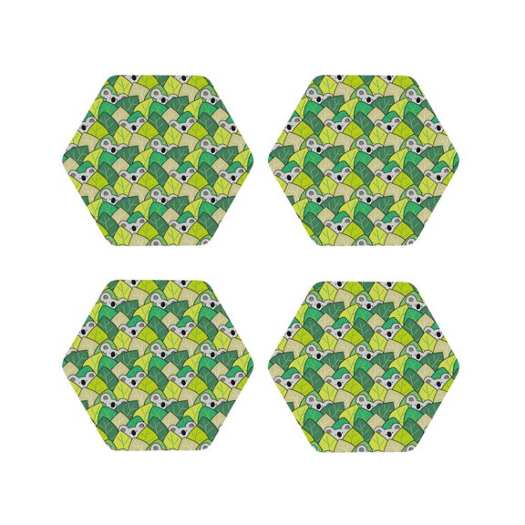 Naloa Cartoon Koala Bear and Leaf Leather Coasters for Drinks, Durable Drink Coasters 4 Set for Tabletop Protection, Luxurious Home Décor and Housewarming Gift ( {designName})Hexagon