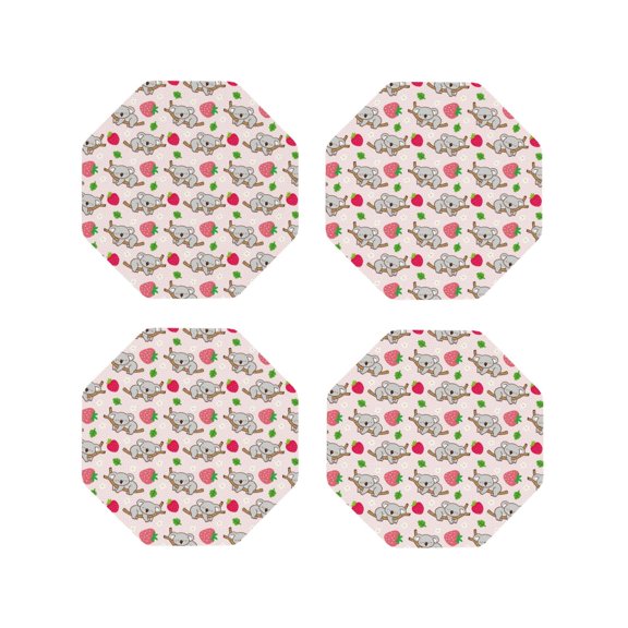 Naloa Cartoon Koala Bear Leather Coasters for Drinks, Durable Drink Coasters 4 Set for Tabletop Protection, Luxurious Home Décor and Housewarming Gift ( {designName})Octagon