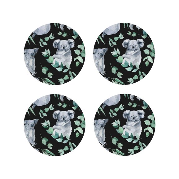 Naloa Cartoon Koala Bear Leather Coasters for Drinks, Durable Drink Coasters 4 Set for Tabletop Protection, Luxurious Home Décor and Housewarming Gift ( {designName})Round Shape