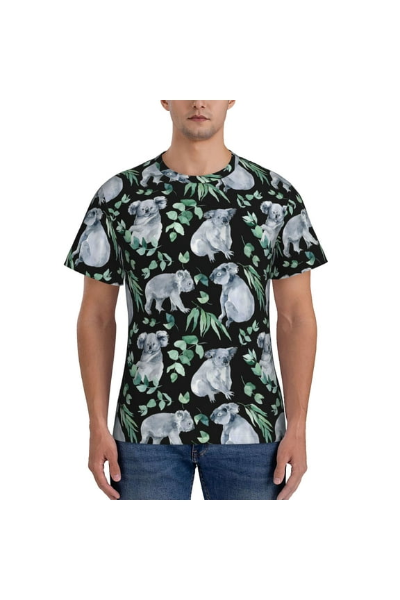 Cartoon Koala Bear Men's T-Shirt Sport T-shirt Men's Basic Tee Casual Men's Shirt, Round Neck, Short Sleeves - Large