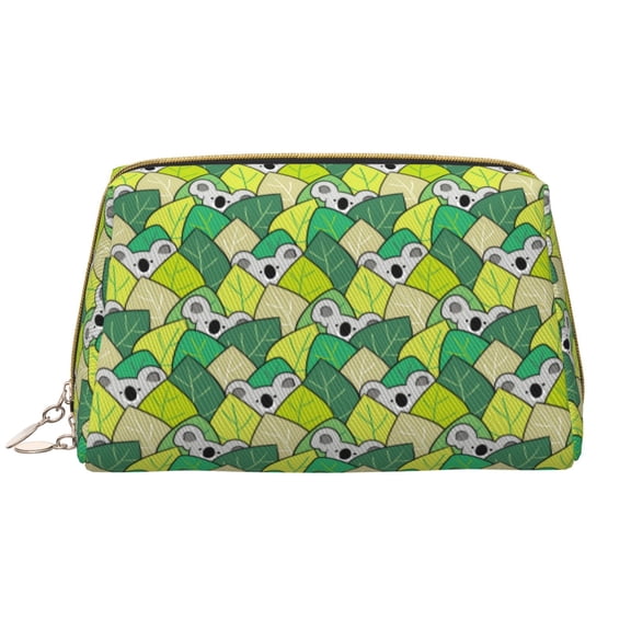 Naloa Cartoon Koala Bear and Leaf Leather Makeup Bag for Purse Travel, Portable Small Cosmetic Organizer for Women and Girls, Make up Bag with Zipper