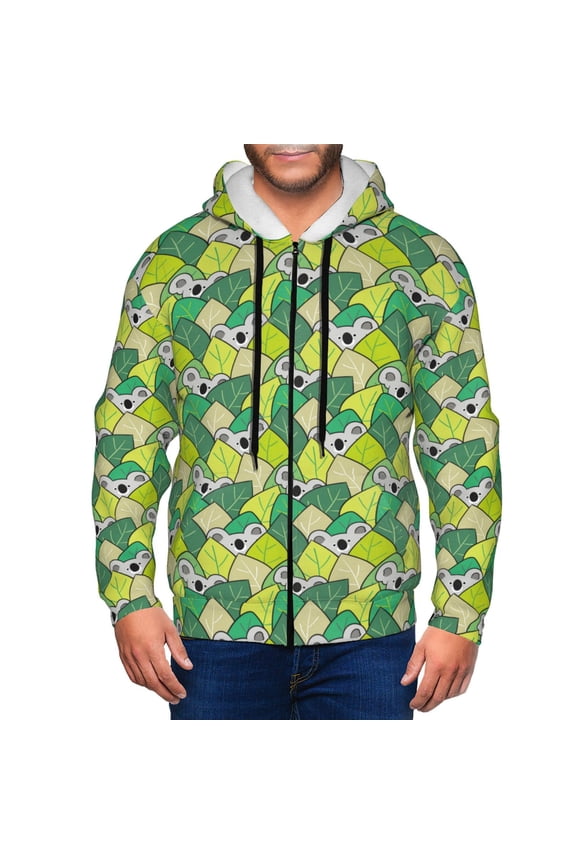 Cartoon Koala Bear and Leaf Men’s Hoodies, Zip up Hoodie, Sweatshirts,Hoodies for Men Sizes S-3XL-Small