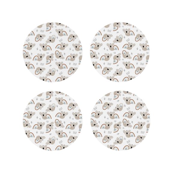 Naloa Cartoon Koala Leather Coasters for Drinks, Durable Drink Coasters 4 Set for Tabletop Protection, Luxurious Home Décor and Housewarming Gift ( {designName})Round Shape