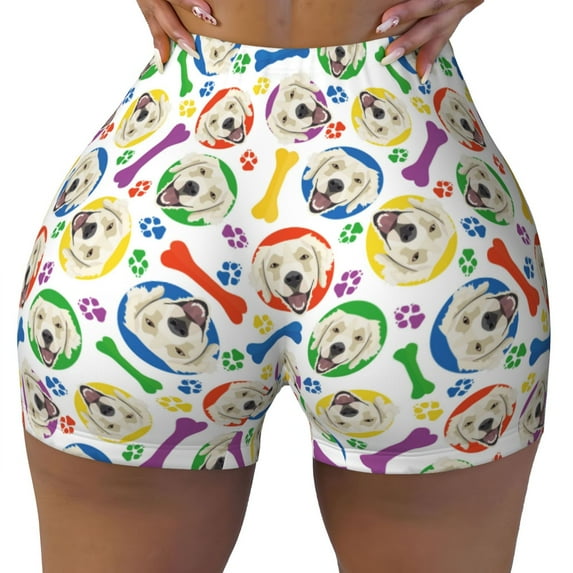 Naloa Cartoon Labrador Retriever Biker Shorts for Women Seamless Scrunch Short Women’s Yoga Shorts for Gym Running Sport Shorts - Medium