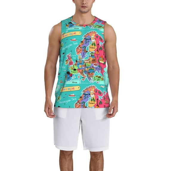 Naloa Cartoon Map Of Europe Basketball Jersey Reversible Men's Mesh Athletic Sports Shirts Training Practice S-4XLSmall