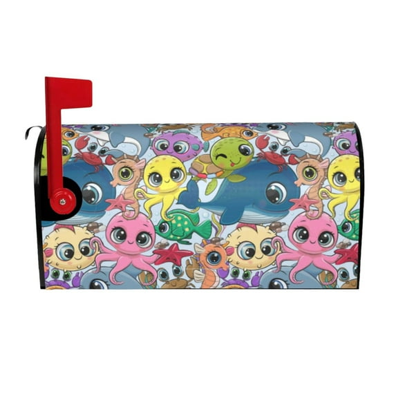 Naloa Cartoon Marine Animals Mailbox Covers Magnetic Post Box Cover Post Letter Box Cover Garden Decor-25.5x21 in