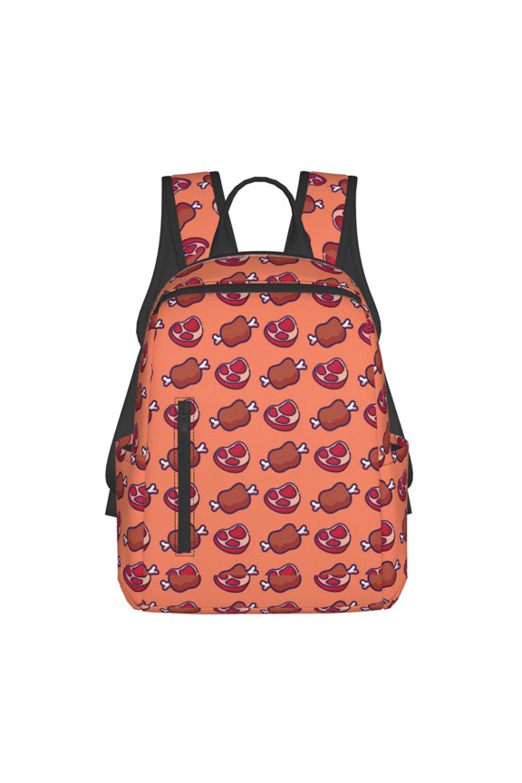 Cartoon Meat Print Lightweight DayBackpack Suitable for school, work, shopping, travel, etc.