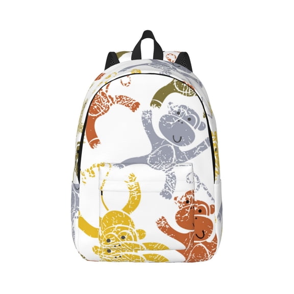 Naloa Cartoon Monkey Canvas Backpack for Men Women Rucksack Casual Travel Daypack College Tote Satchel Bookbag for Teens-Medium